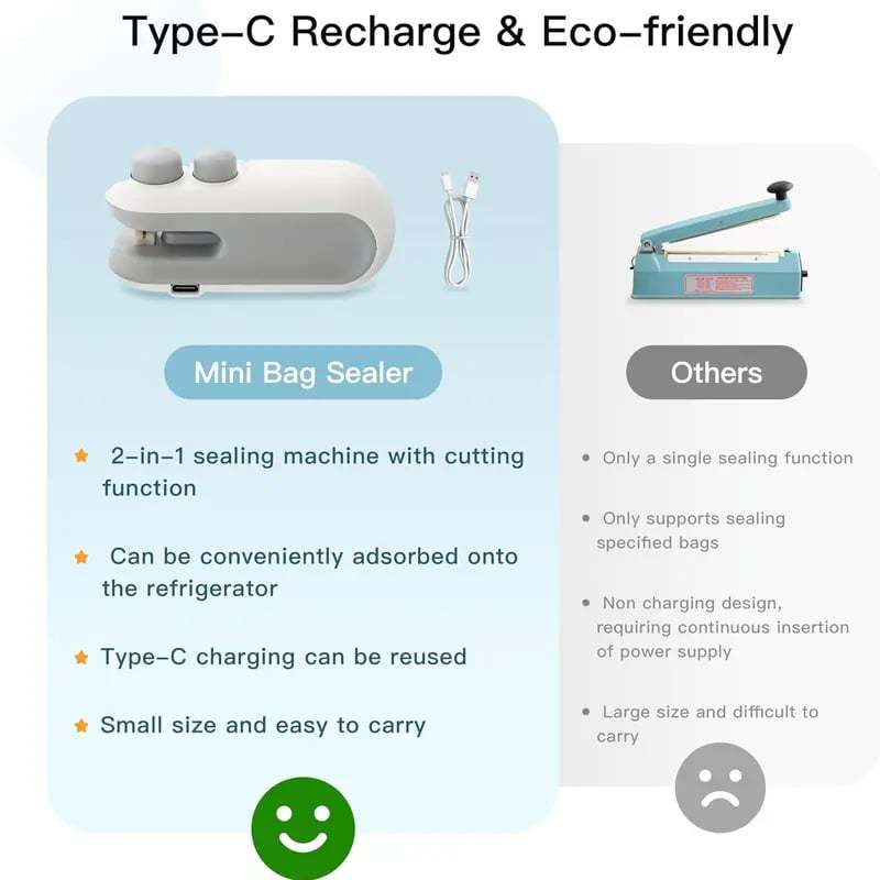 Small 2-in-1 Rechargeable Magnetic Snack Sealer Household Mini Sealing Machine