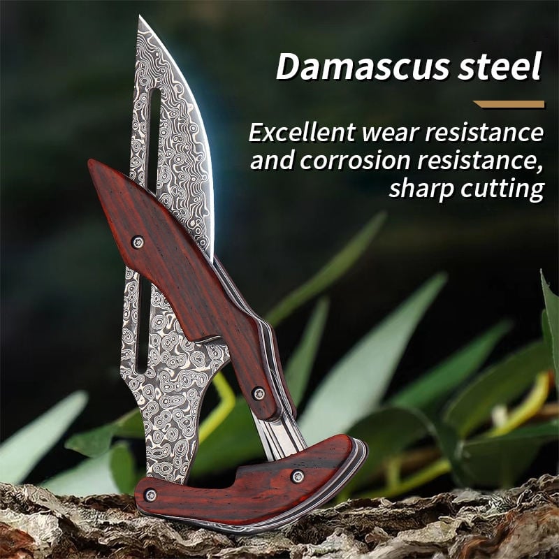 Wood Handle Damask Folding Pocket Knife