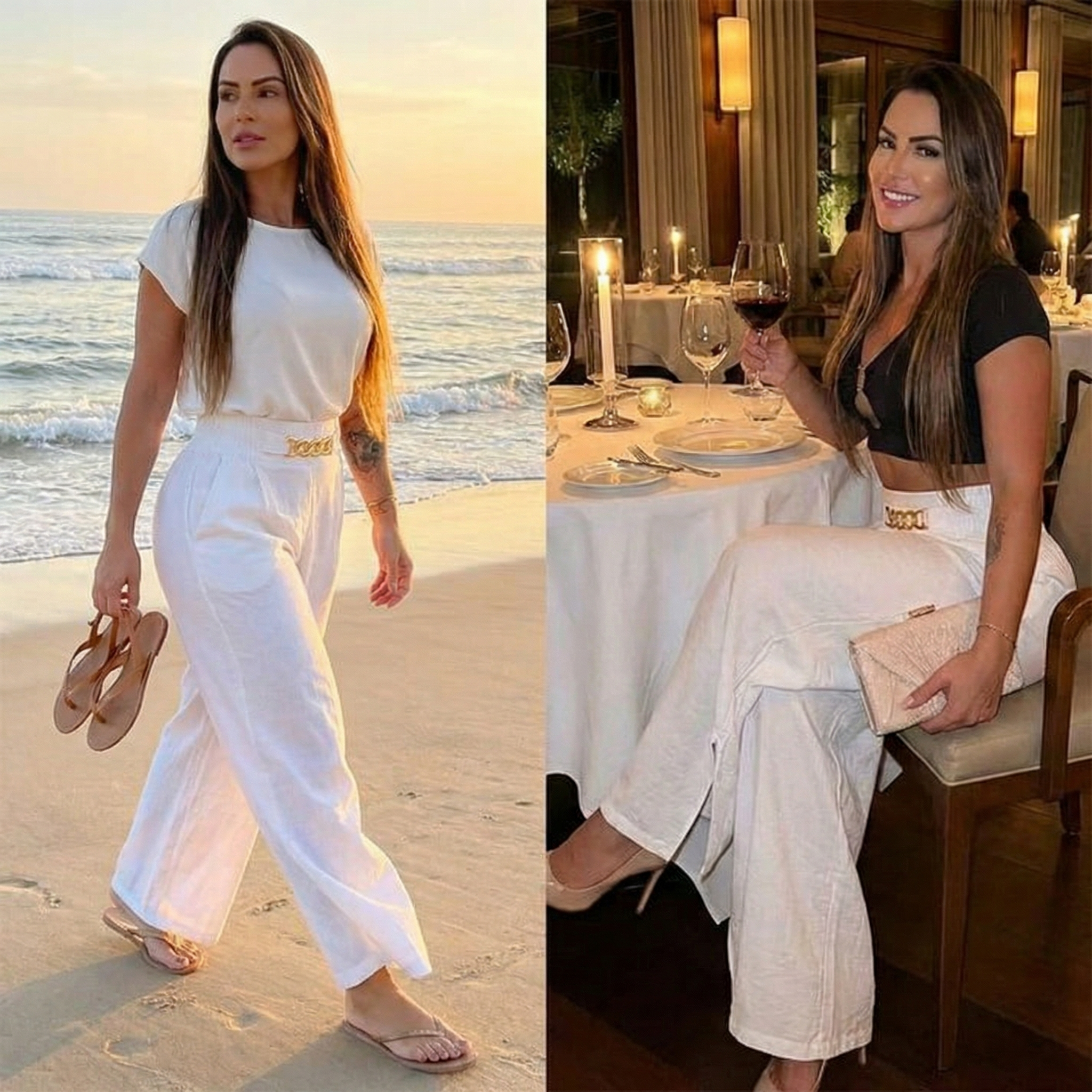 Gold Accent Wide Leg Trousers