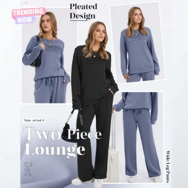 🔥LAST DAY 45% OFF✨Women’s Crew Neck Lounge Set - Soft Cotton Top & Drawstring Pants (50+ Reviews)