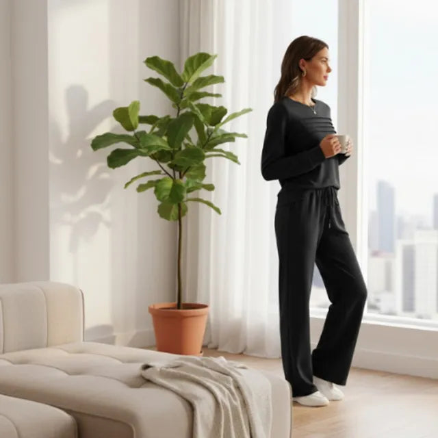 🔥LAST DAY 45% OFF✨Women’s Crew Neck Lounge Set - Soft Cotton Top & Drawstring Pants (50+ Reviews)