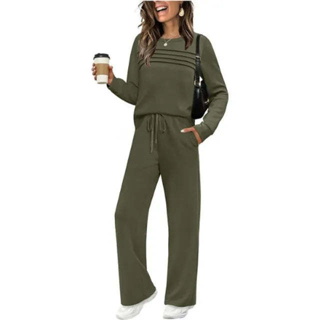 🔥LAST DAY 45% OFF✨Women’s Crew Neck Lounge Set - Soft Cotton Top & Drawstring Pants (50+ Reviews)
