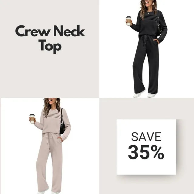 🔥LAST DAY 45% OFF✨Women’s Crew Neck Lounge Set - Soft Cotton Top & Drawstring Pants (50+ Reviews)
