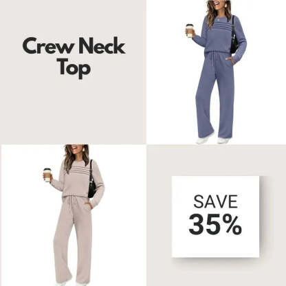 🔥LAST DAY 45% OFF✨Women’s Crew Neck Lounge Set - Soft Cotton Top & Drawstring Pants (50+ Reviews)