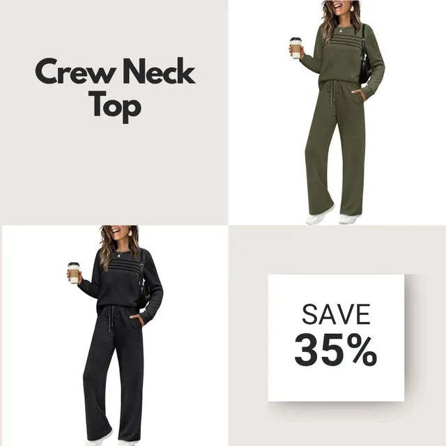 🔥LAST DAY 45% OFF✨Women’s Crew Neck Lounge Set - Soft Cotton Top & Drawstring Pants (50+ Reviews)
