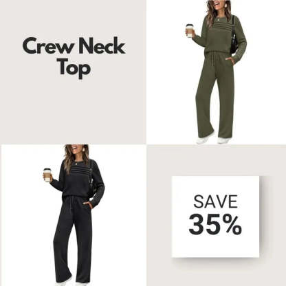 🔥LAST DAY 45% OFF✨Women’s Crew Neck Lounge Set - Soft Cotton Top & Drawstring Pants (50+ Reviews)