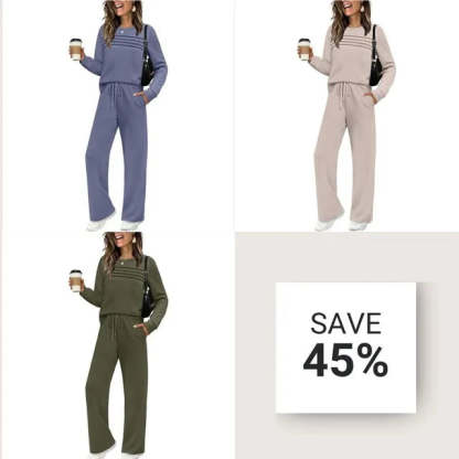 🔥LAST DAY 45% OFF✨Women’s Crew Neck Lounge Set - Soft Cotton Top & Drawstring Pants (50+ Reviews)