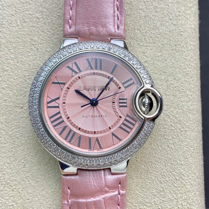 BALLON BLEU DE CARTIER 33MM V6 FACTORY PINK LEATHER STRAP
