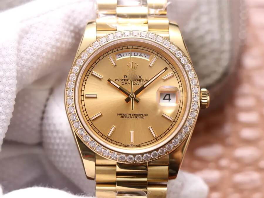 ROLEX DAY DATE M228348RBR-0008 EW FACTORY DIAMOND-SET BEZEL