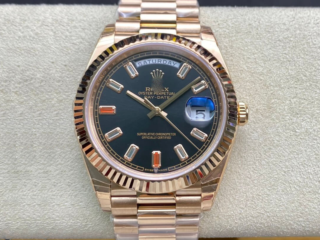 ROLEX DAY DATE 40MM EW FACTORY ROSE GOLD BLACK DIAL