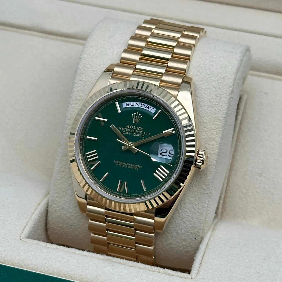 Rolex Day-Date President 40MM 228238 18K Gold Green Lacquer Dial Men Watch