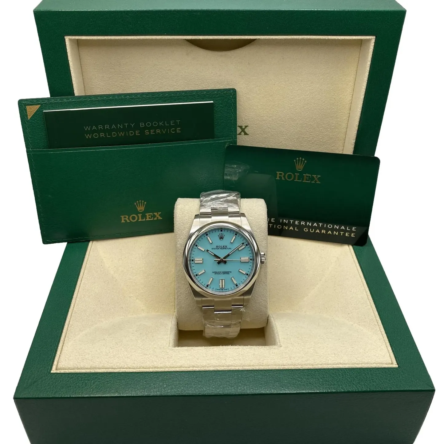Rolex Oyster Perpetual Steel Custom Blue Turquoise Dial Watch 124300