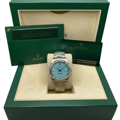Rolex Oyster Perpetual Steel Custom Blue Turquoise Dial Watch 124300