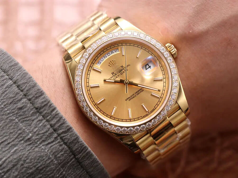 ROLEX DAY DATE M228348RBR-0008 EW FACTORY DIAMOND-SET BEZEL