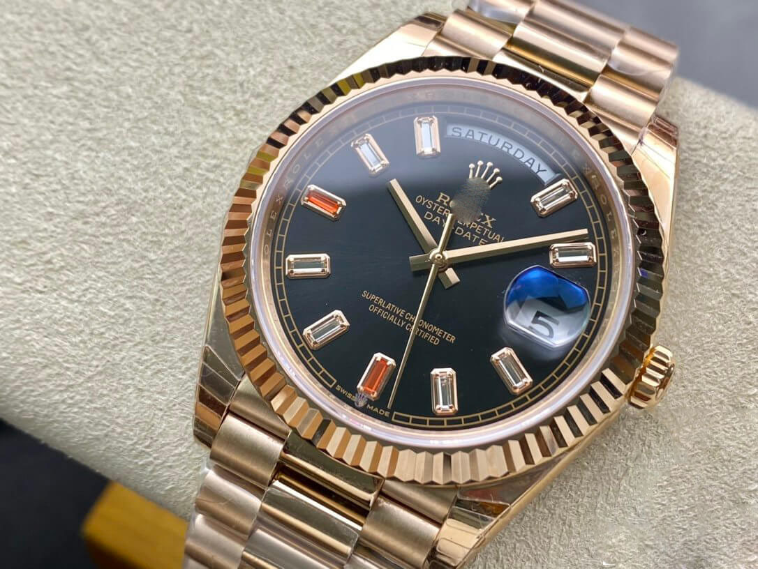 ROLEX DAY DATE 40MM EW FACTORY ROSE GOLD BLACK DIAL