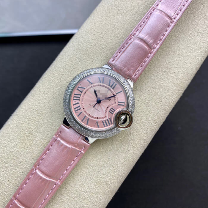 BALLON BLEU DE CARTIER 33MM V6 FACTORY PINK LEATHER STRAP