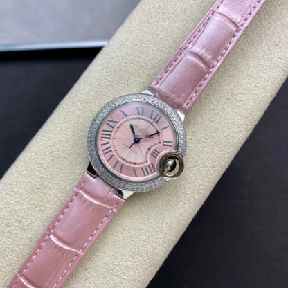 BALLON BLEU DE CARTIER 33MM V6 FACTORY PINK LEATHER STRAP