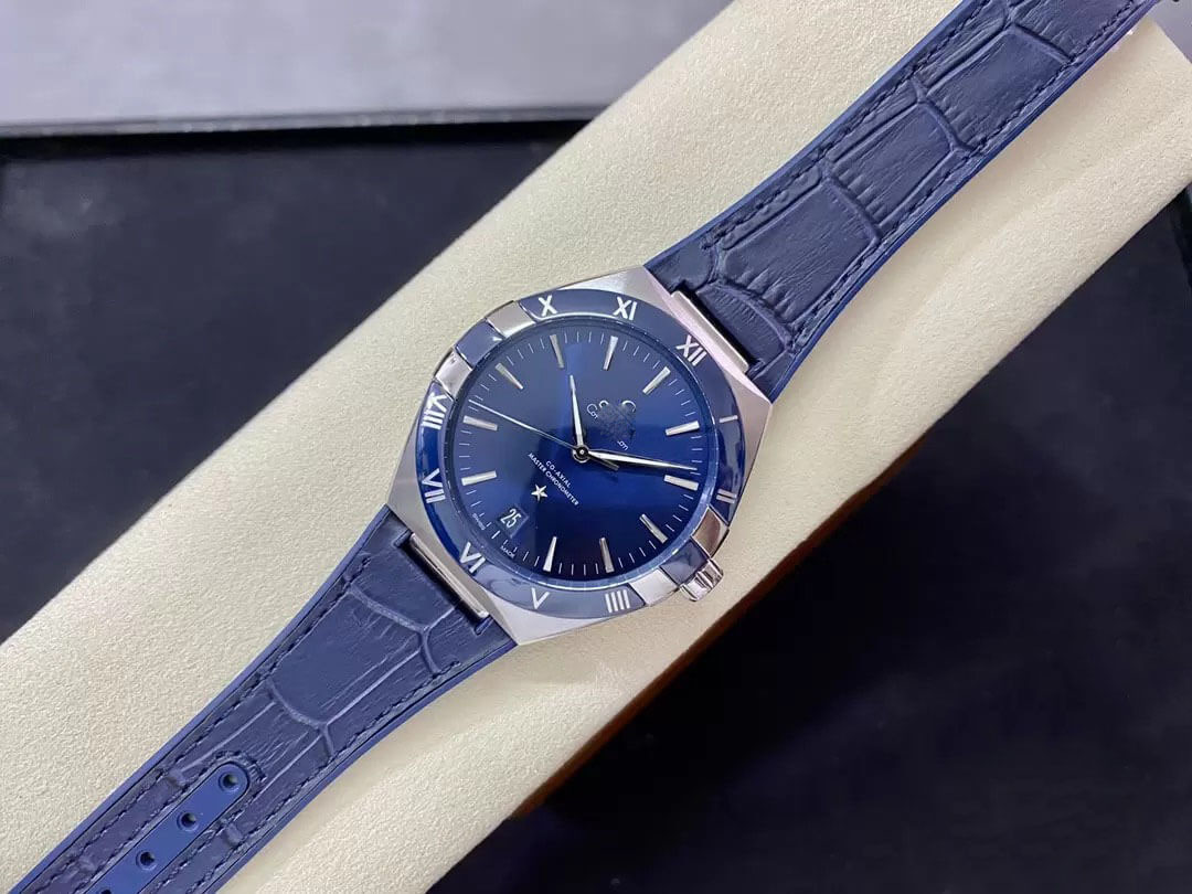 SBF OMEGA CONSTELLATION 131.33.41.21.03.001 VS FACTORY BLUE LEATHER STRAP