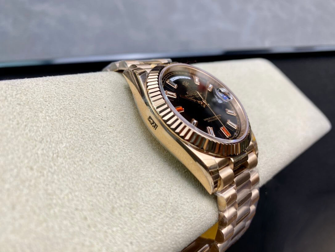 ROLEX DAY DATE 40MM EW FACTORY ROSE GOLD BLACK DIAL