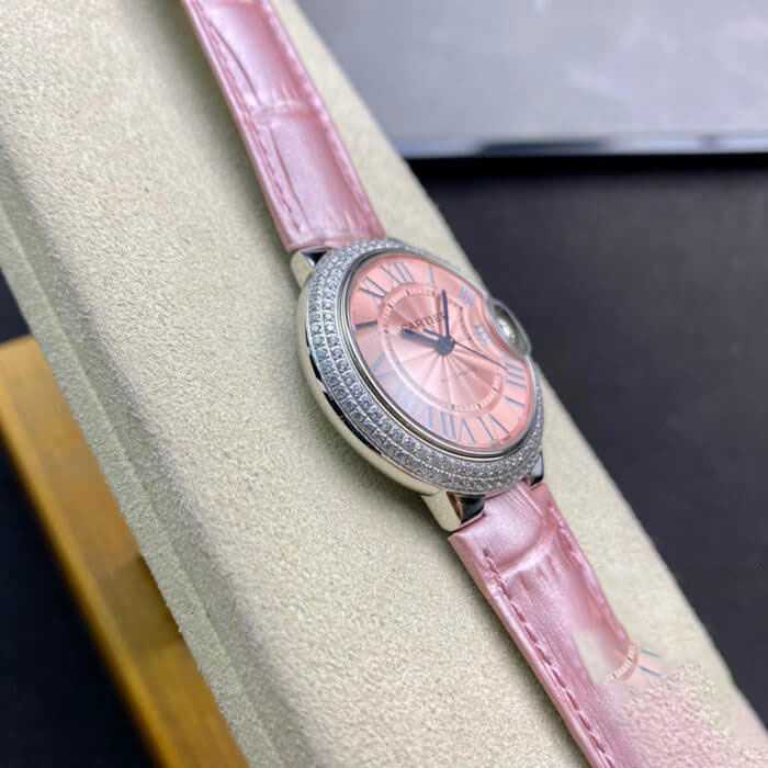 BALLON BLEU DE CARTIER 33MM V6 FACTORY PINK LEATHER STRAP