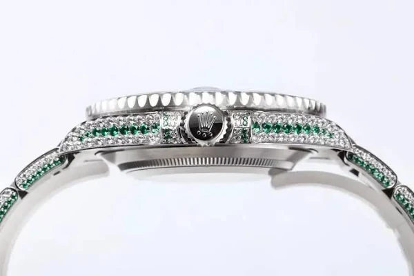 Men's Iced-Out Diamond Watch | Rolex Submariner 40mm | Emerald Bezel | Oyster Bracelet