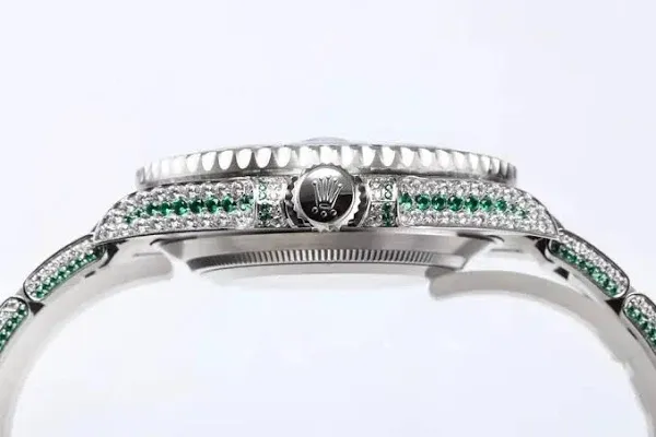 Men's Iced-Out Diamond Watch | Rolex Submariner 40mm | Emerald Bezel | Oyster Bracelet