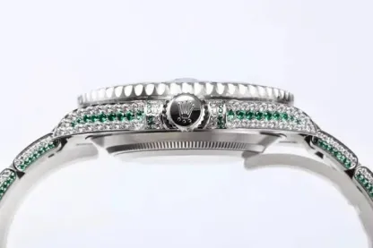 Men's Iced-Out Diamond Watch | Rolex Submariner 40mm | Emerald Bezel | Oyster Bracelet