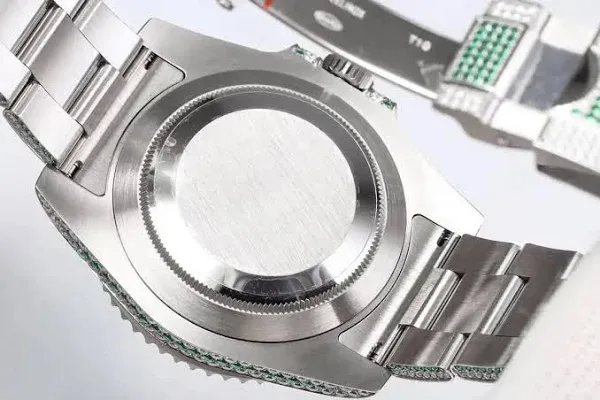 Men's Iced-Out Diamond Watch | Rolex Submariner 40mm | Emerald Bezel | Oyster Bracelet