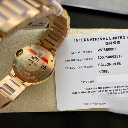 BALLON BLEU DE CARTIER 28MM WGBB0007 V6 FACTORY GOLD BEZEL