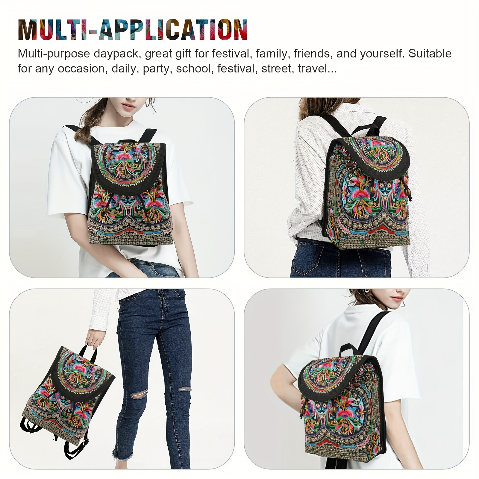 Retro ethnic style embroidered women's backpack