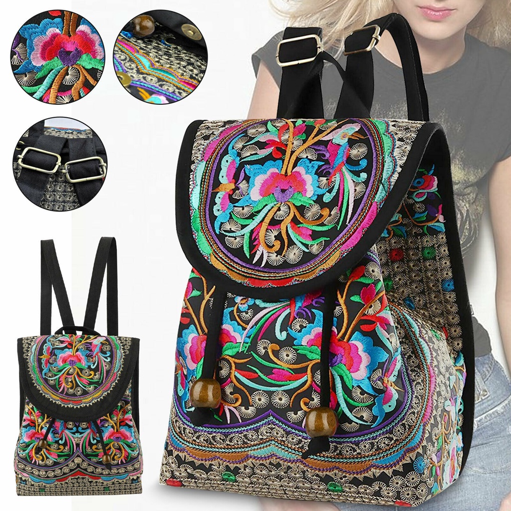 Retro ethnic style embroidered women's backpack
