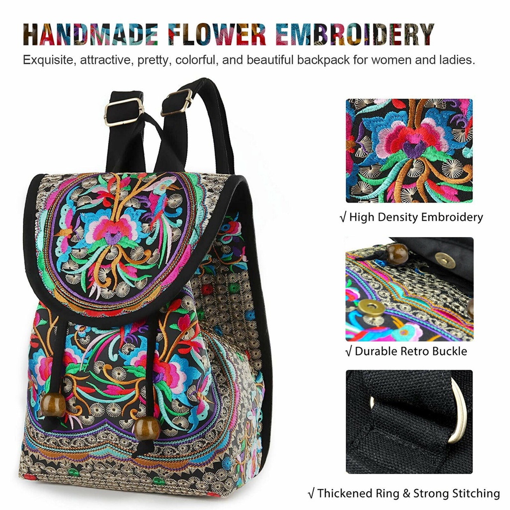 Retro ethnic style embroidered women's backpack