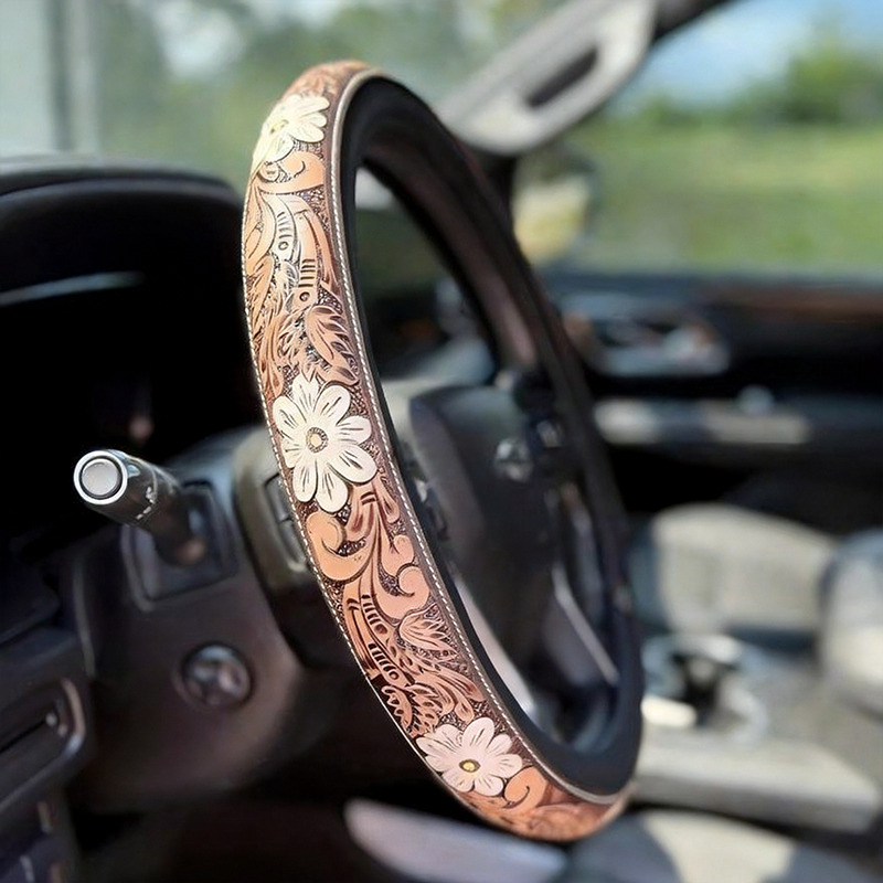 All-Season Breathable Steering Wheel Cover – Western Style, Non-Slip Grip, 14.3-14.6