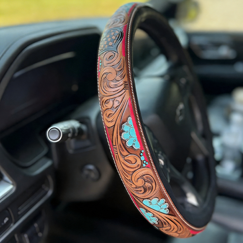 All-Season Breathable Steering Wheel Cover – Western Style, Non-Slip Grip, 14.3-14.6
