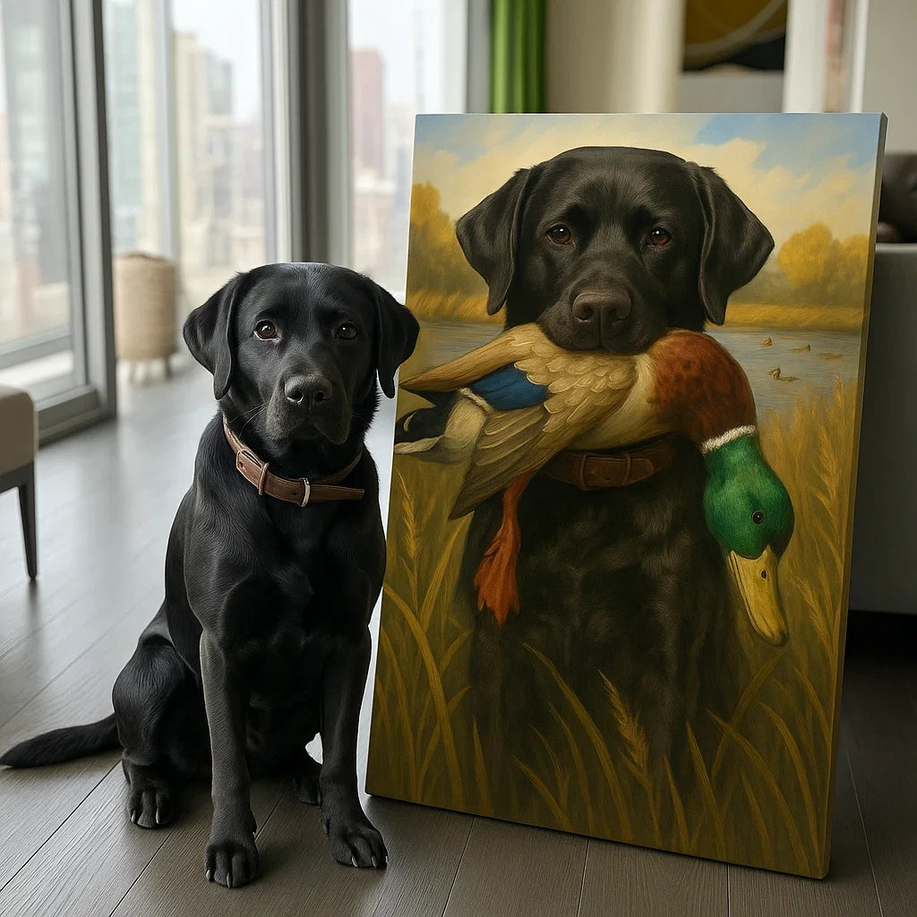 Personalized Hunting Dog Canvas – Custom Golden Retriever Dog Wall Art With Duck