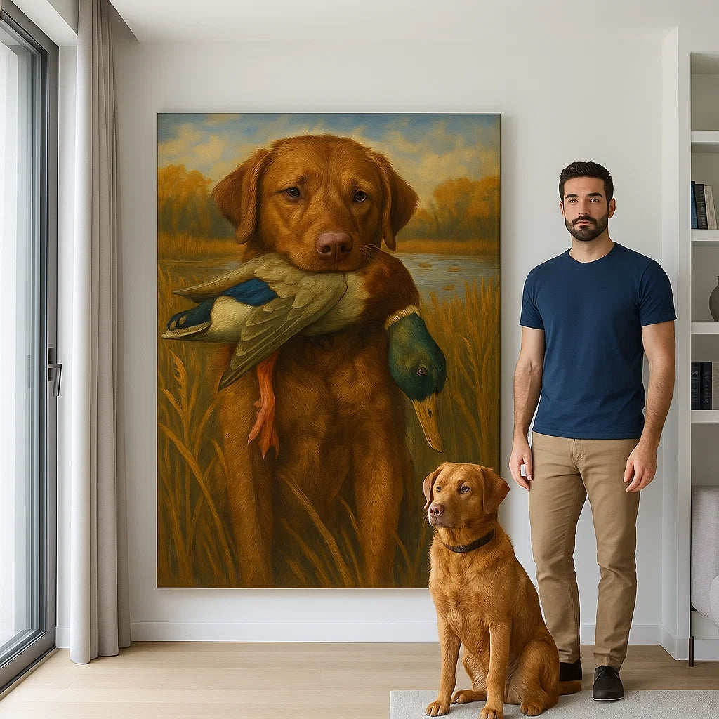 Personalized Hunting Dog Canvas – Custom Golden Retriever Dog Wall Art With Duck