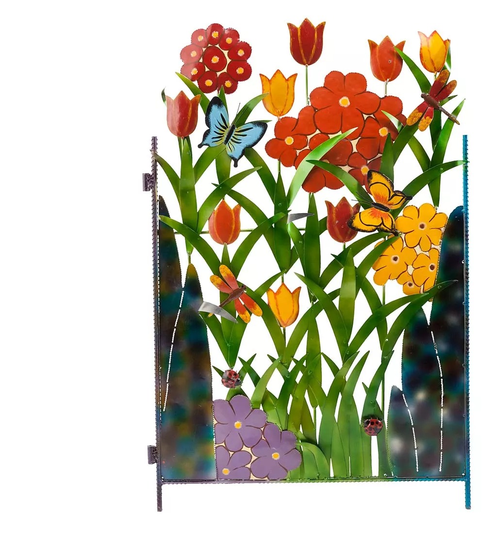Colorful Metal Butterfly and Flower Garden Screen