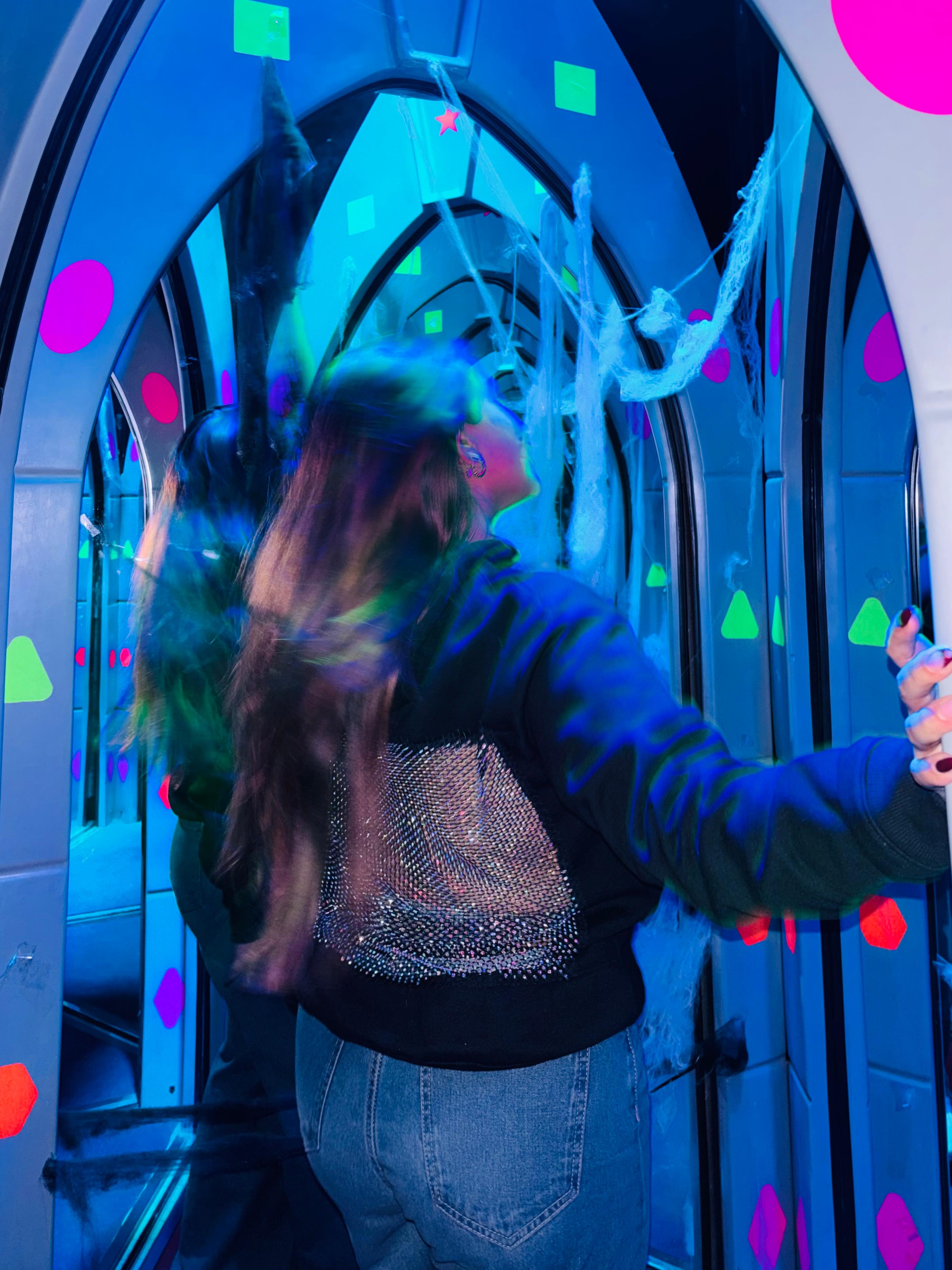 Open-weave mesh hooded sweater