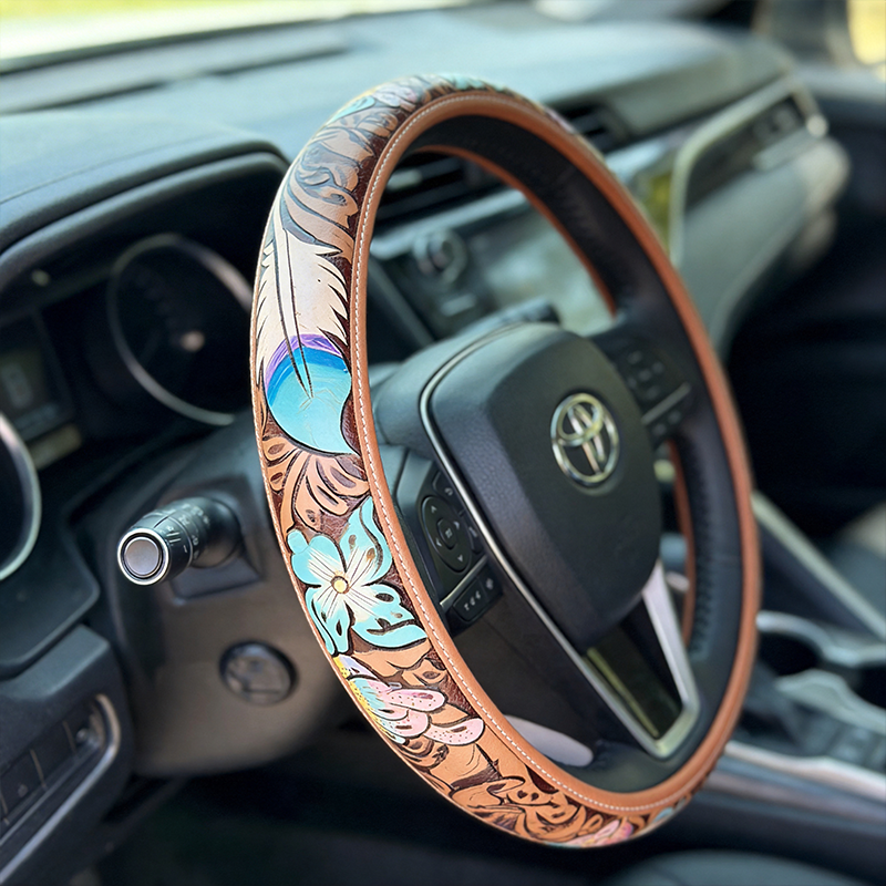 All-Season Breathable Steering Wheel Cover – Western Style, Non-Slip Grip, 14.3-14.6