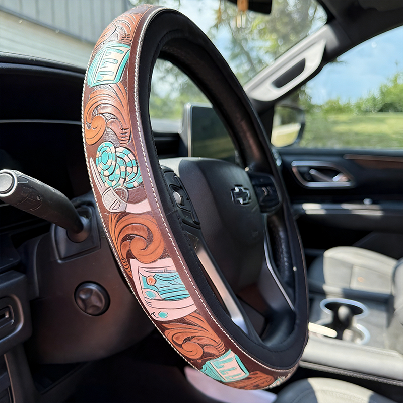 All-Season Breathable Steering Wheel Cover – Western Style, Non-Slip Grip, 14.3-14.6