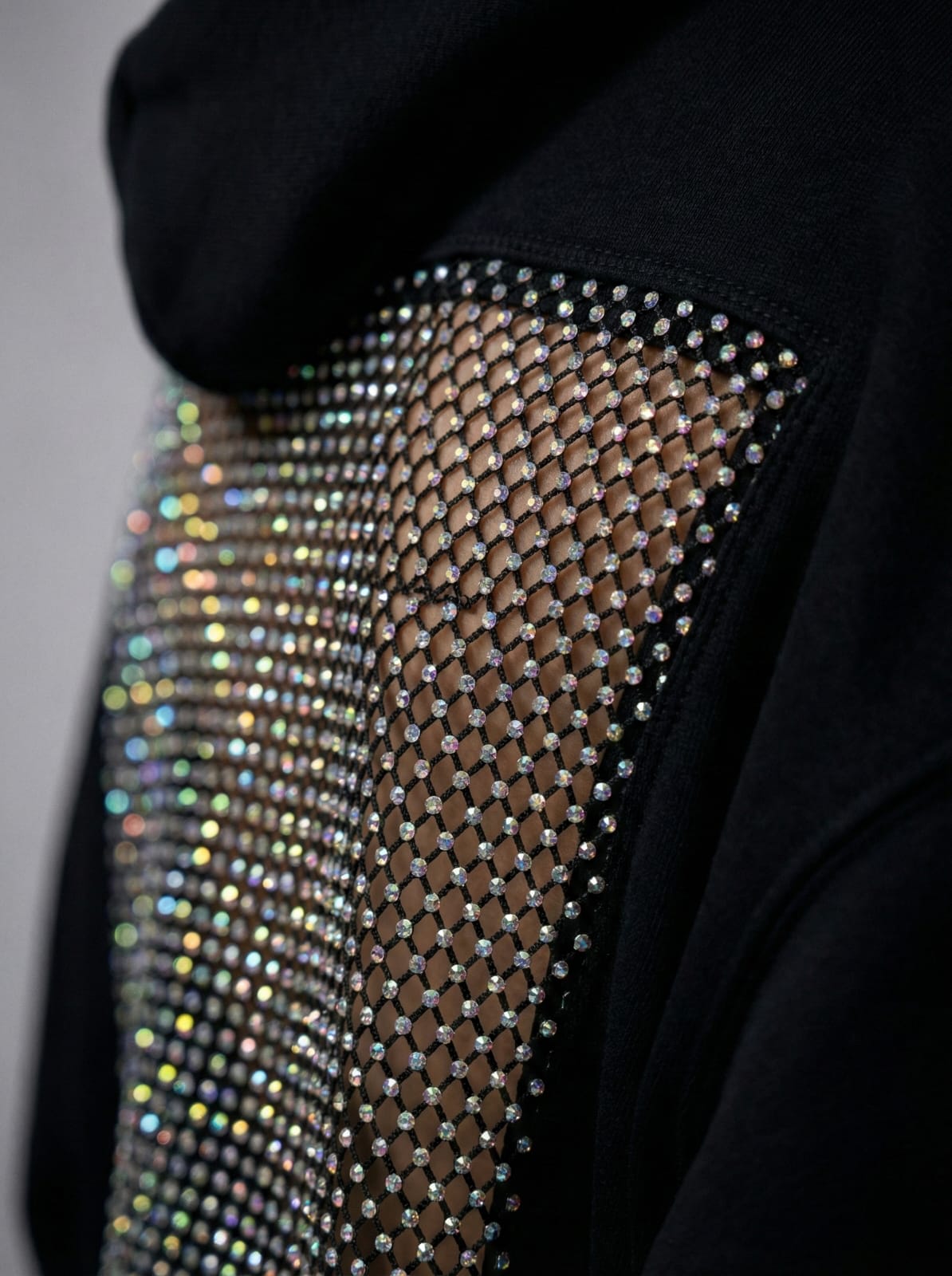 Open-weave mesh hooded sweater