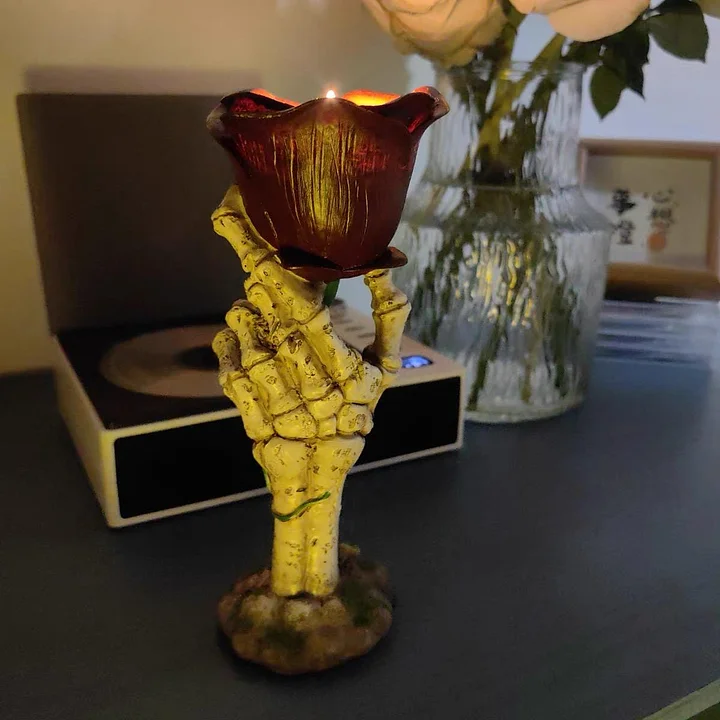 🕯️💀Skull Hand with Rose Candle Holder🌹