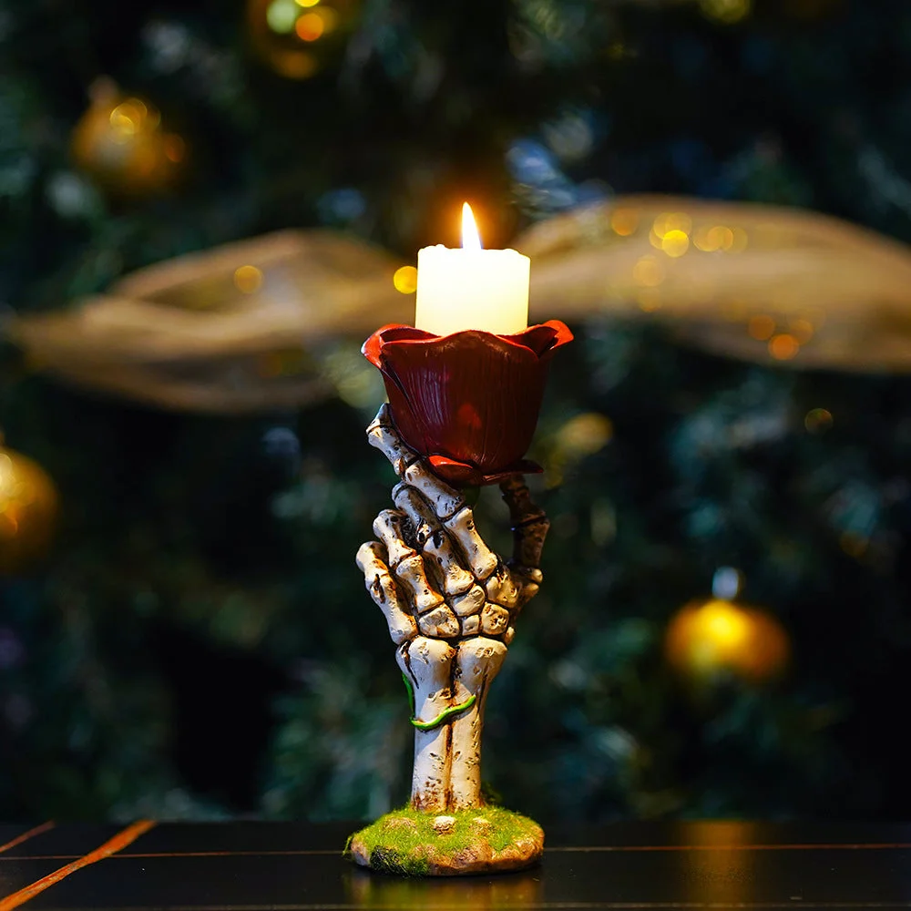 🕯️💀Skull Hand with Rose Candle Holder🌹