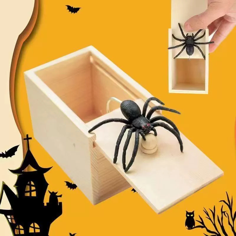 Rubber Spider Trick Box, Handmade Wooden Trick Surprise Box Spider Hidden in One Box Trick Toys for Adults and Children Pranks for Adults Stuff