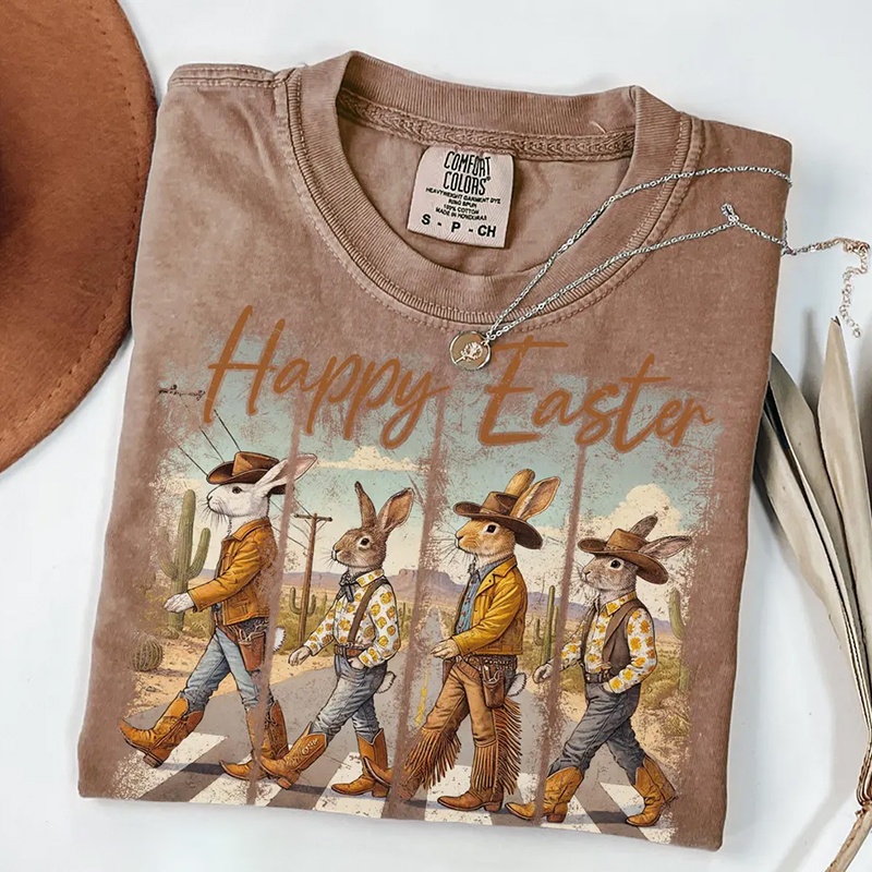 Retro Cowboy Easter Bunny Brushstroke T-shirt