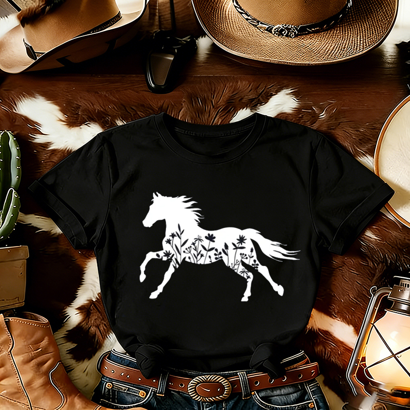 Western Cowgirl Floral Horse T-shirt