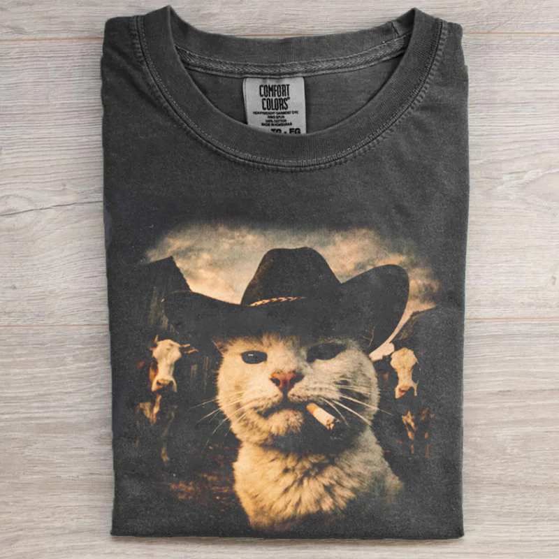 Western Funny Cowboy Cat T-shirt