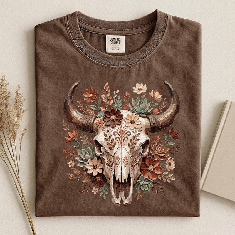 Western Boho Cow Skull T-shirt