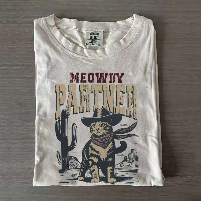 Vintage 90s Meowdy Partner Cowboy Cat T-shirt