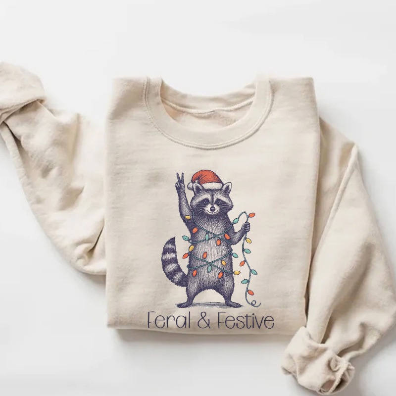 Feral and Festive Raccoon Sweatshirt